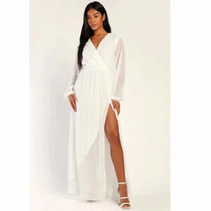 Lulus White Wondrous Water Coastal Romantic Lilies White Maxi Dress Size XXS